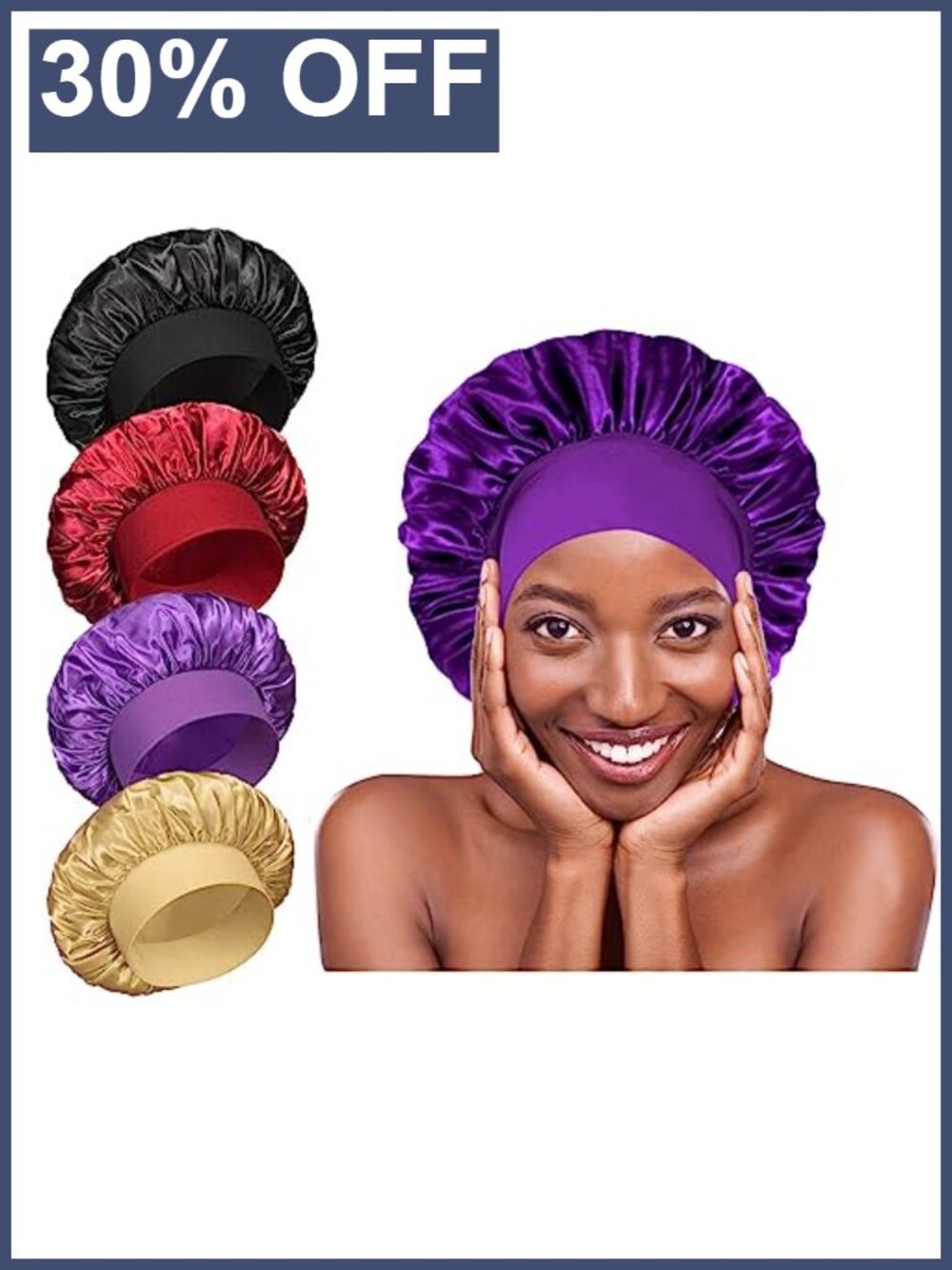 4 Pack Silk Satin Bonnets for Sleeping - Elastic Wide Band Hair Cap for Curly
